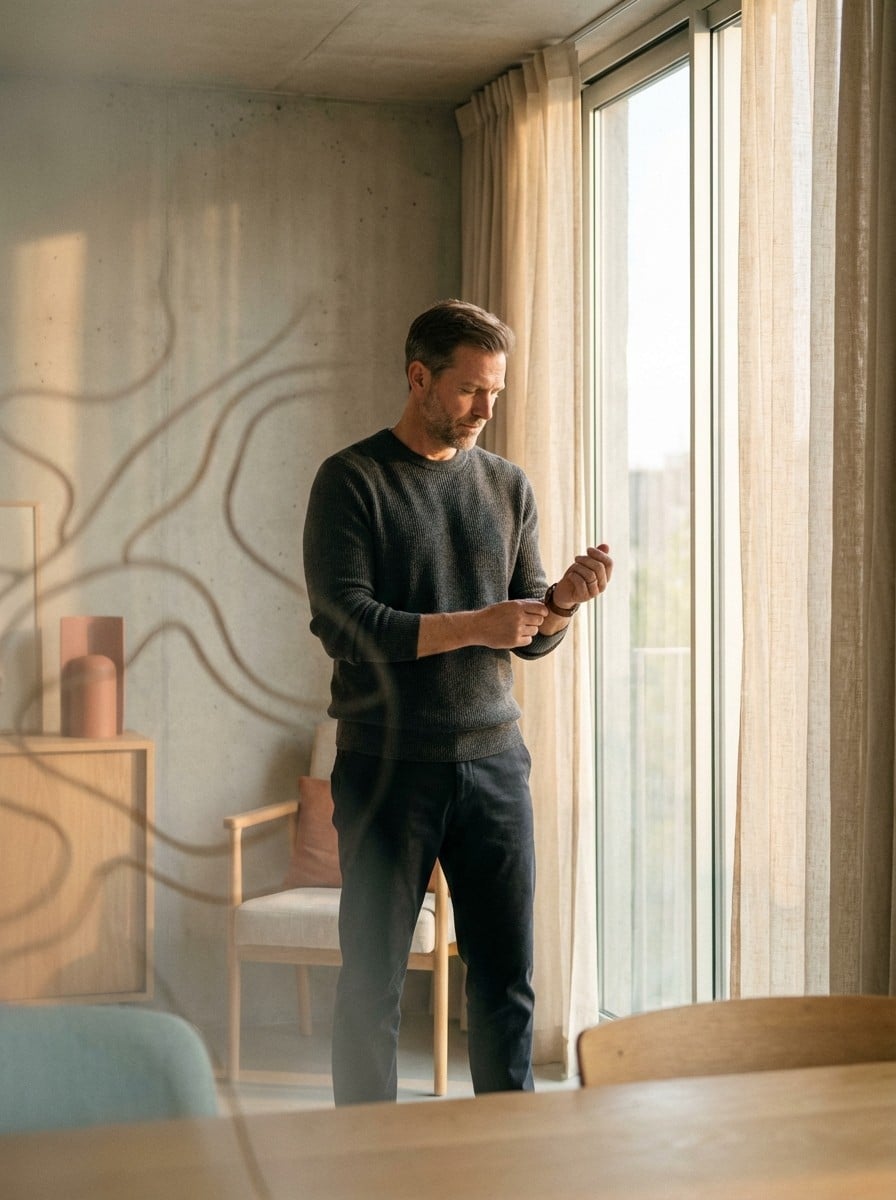 Person reflecting indoors